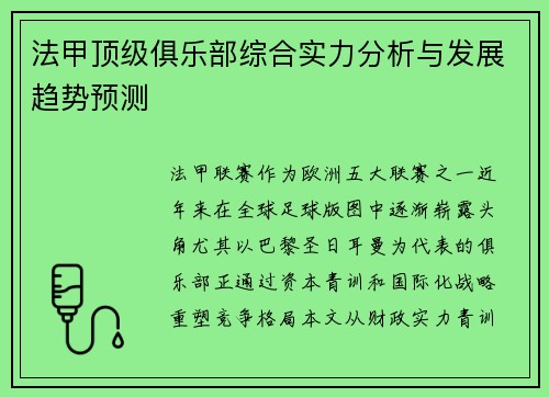 法甲顶级俱乐部综合实力分析与发展趋势预测